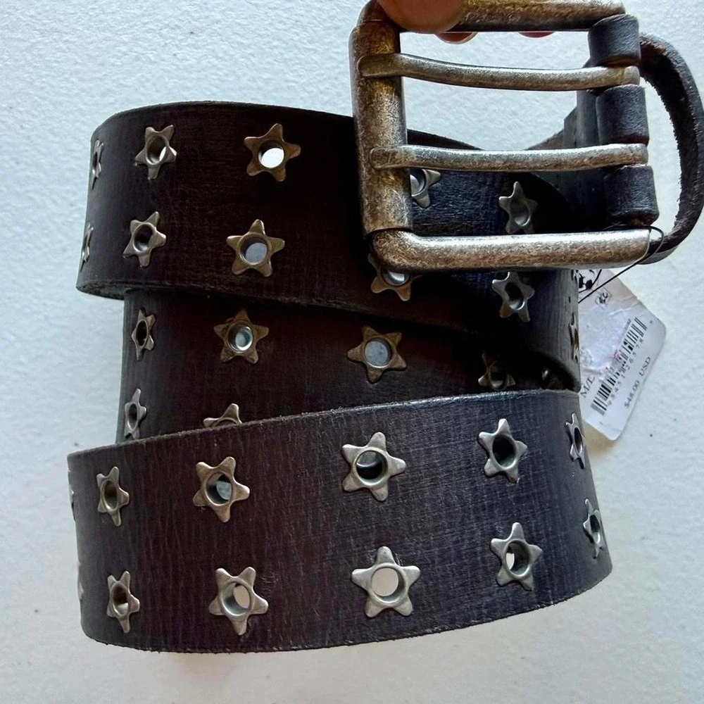Free People Virgo Star Grommet Leather Belt Black NWT Size M/L Western Boho